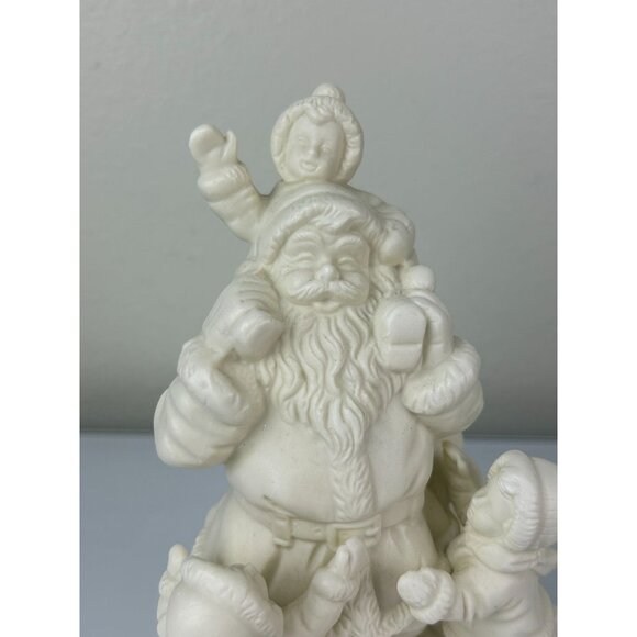 Vintage White Bisque Santa with Children Musical Figure Here Comes Santa Claus - Picture 4 of 12